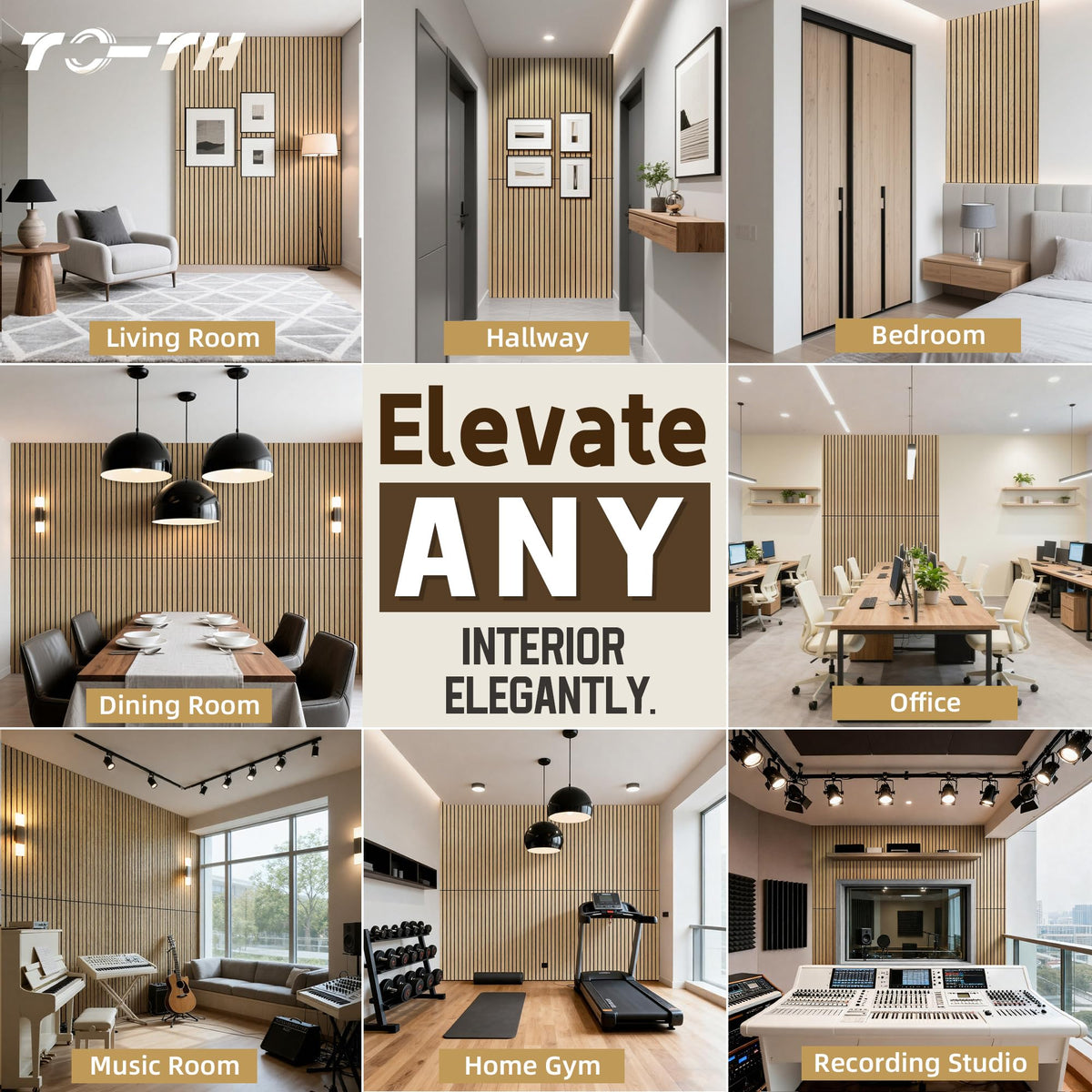 TO-TH Wood-Look Acoustic Wall Panels, 10 Pack 47.2” x 23.6” Sound Panels, Decorative Wood Panels for Wall Sound Dampening Panels for Home, Office, Basement, Teak with Mitered Edges