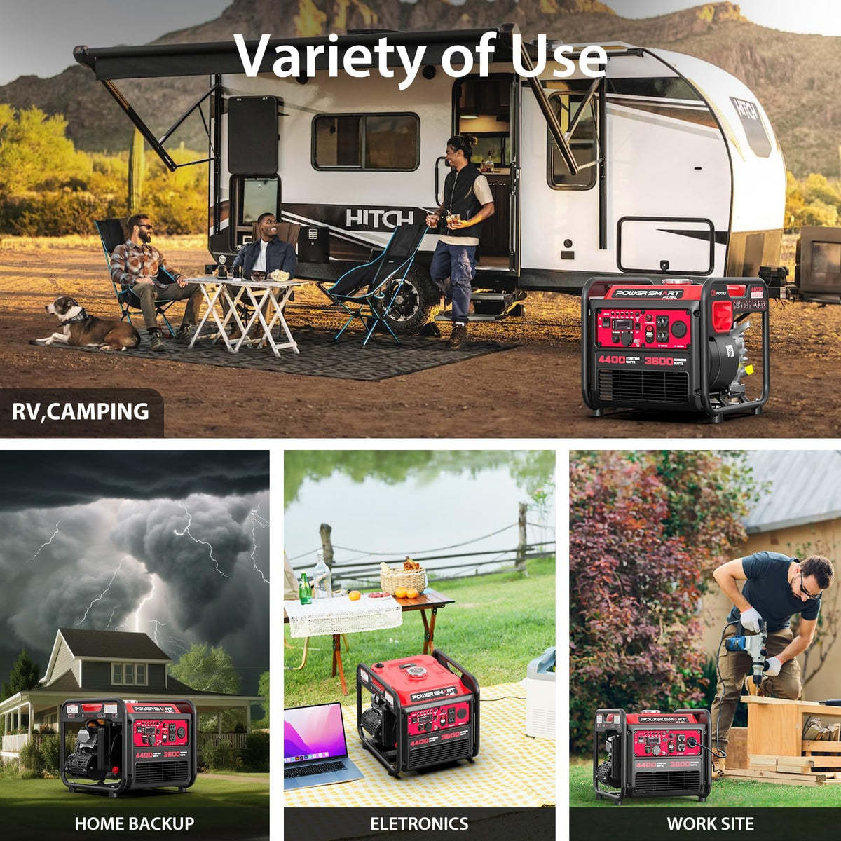PowerSmart 4400-Watt Dual Fuel Portable Inverter Generator, PowerSmart Gas Powered, CO-Sensor, Lightweight & Quiet for Home Use and Emergency Backup, Camping, EPA Compliant