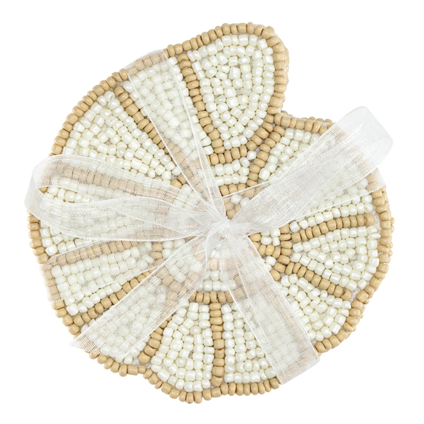 Santa Barbara Design Studios Coasters - Sea Shell Beaded Coaster Set, 4-Count, White Gold
