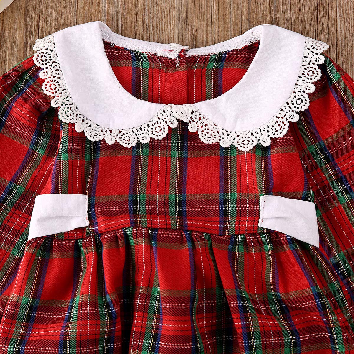 Baby Girl Christmas Dress Matching Newborn Girl Bodysuit Plaid Lace Princess Skirt Family Clothing (Romper/Long Sleeve, 12-18 Months)
