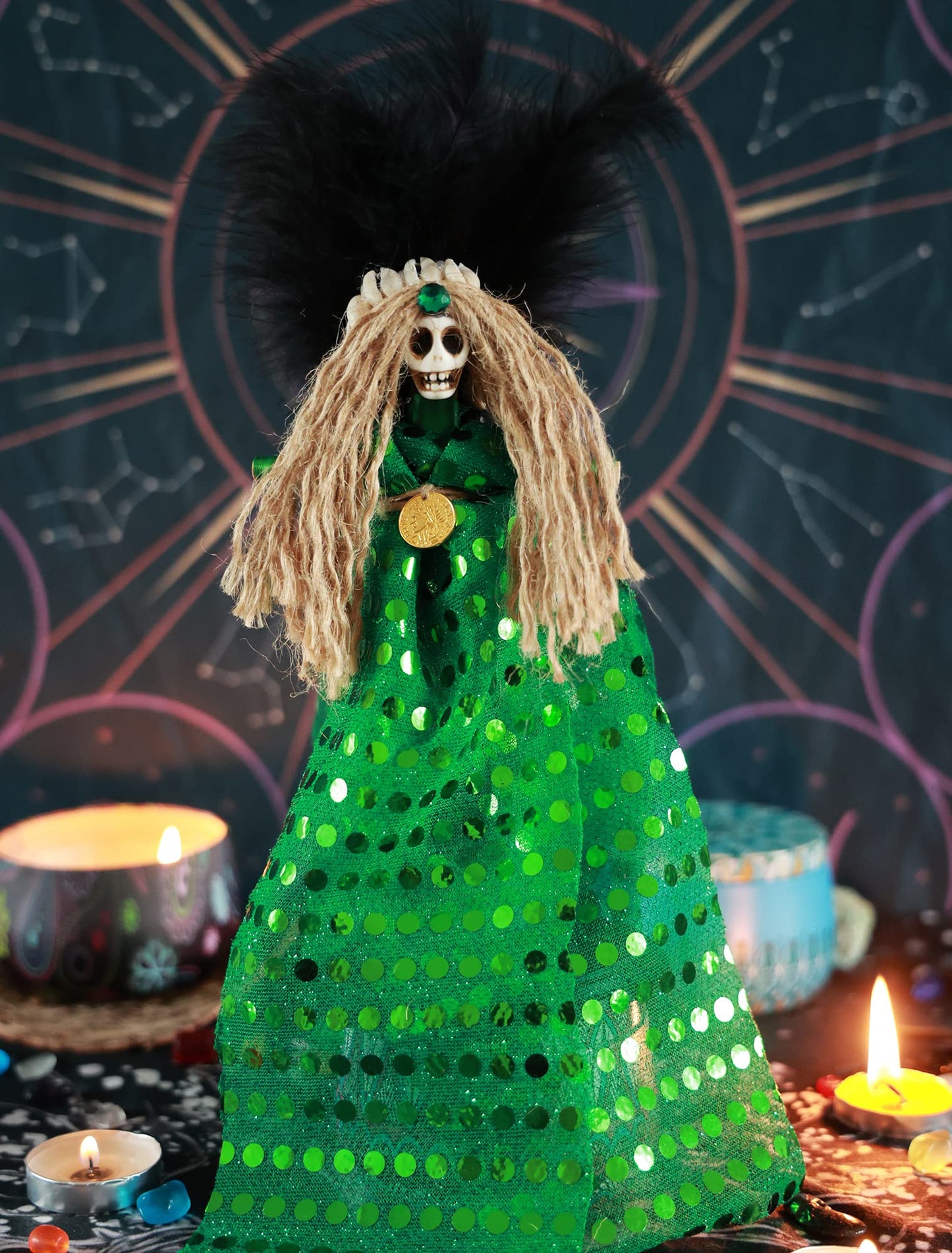 Nosadi Voodoo Doll Handmade Set Real Hemp Rope Wrapped Skull Horror Witches Poppet Gifts Doll for Halloween Birthday Christmas Party Gift Supplies Decoration