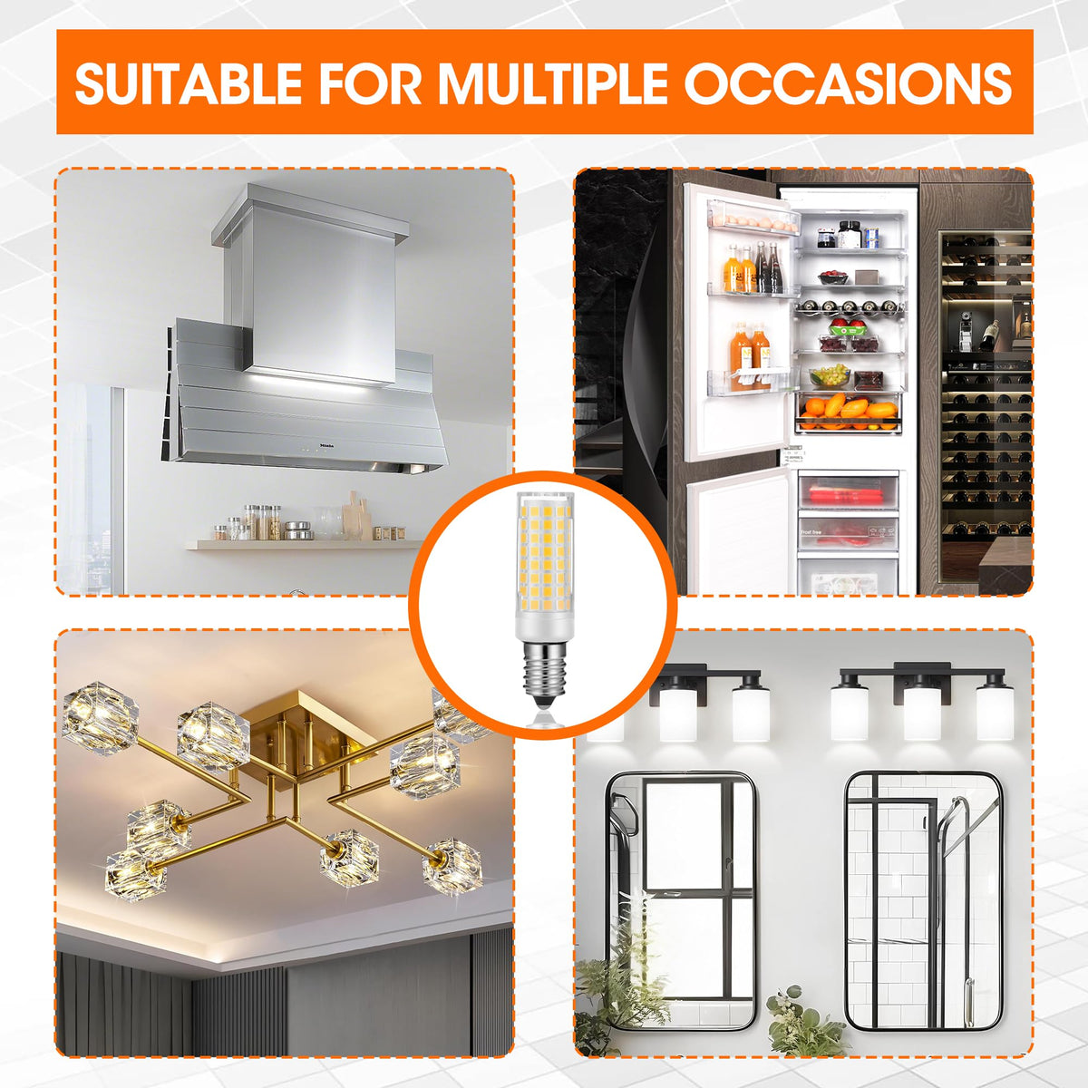 X-Molin E14 LED Refrigerator Light - Bulbs for Sewing Machines, Hood Hoods, Salt Stone lamp, Salt Crystal lamp-E14 Freezer LED Lamp, 500 Lumen AC110V-130V- 2Pack (3000K Warm White)