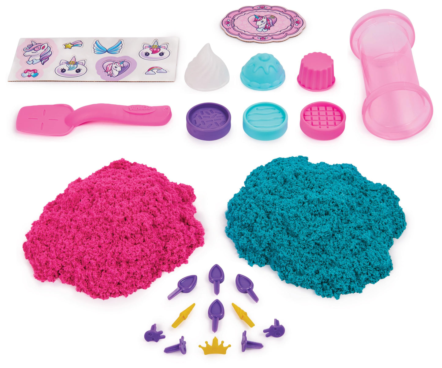 Kinetic Sand Shimmer, Unicorn Bake Shoppe Playset, 453g of Kinetic Sand (Shimmer Teal and Pink Neon), 8 Unicorn Tools, Sensory Toys for Kids Aged 3 and up