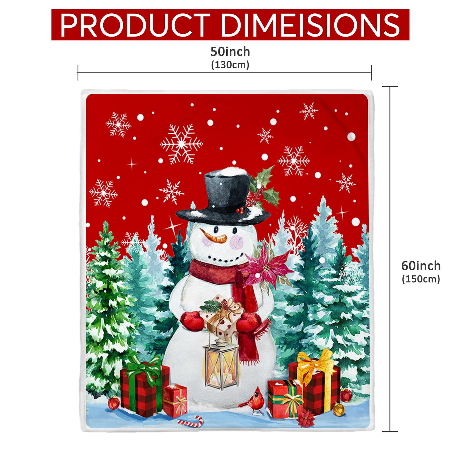 Christmas Blanket, Snowman Christmas Throw Blanket, Xmas Decorations for Home, Soft Red Snowman Blankets 50" X 60"