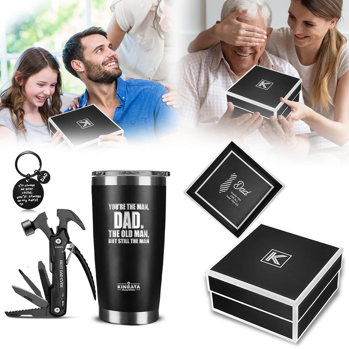 KINBATA Birthday Gift For Dad-Fathers Best Day for Dad Ever Gifts for Men from Daughter Son Wife Personalized Present for Him PaPa Multitool