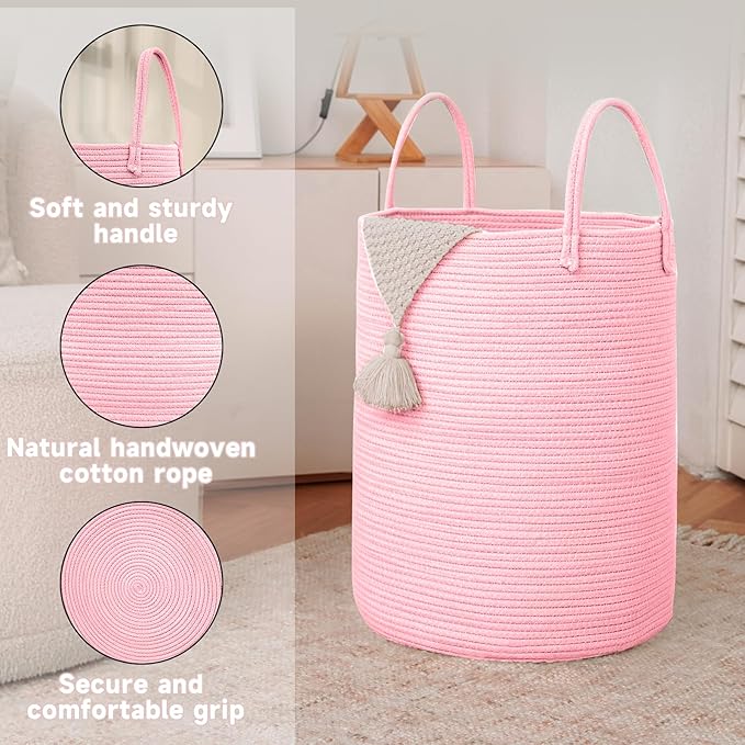 Large Woven Laundry Basket Hamper, 80L Cotton Rope Storage Bin