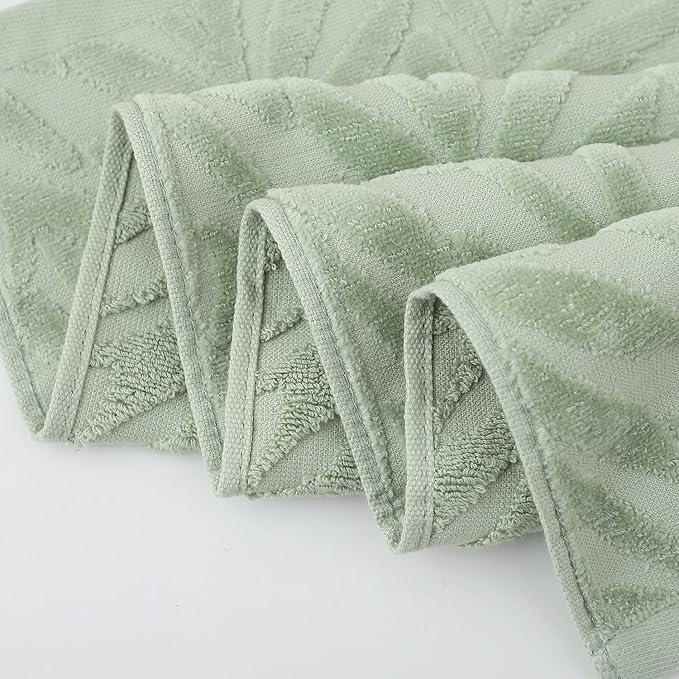 Pidada Hand Towels Set of 4 Leaf Pattern 100% Cotton Absorbent Soft Decorative