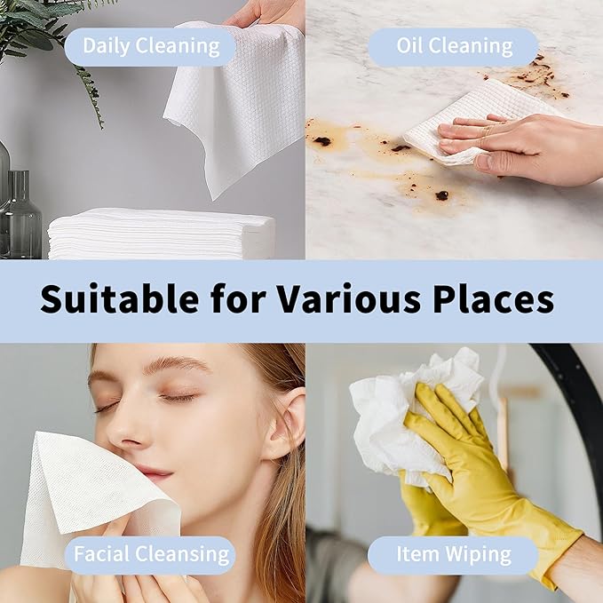 Disposable Face Towels, Ultra Soft Biodegradable Dry Wipes, Makeup Remover