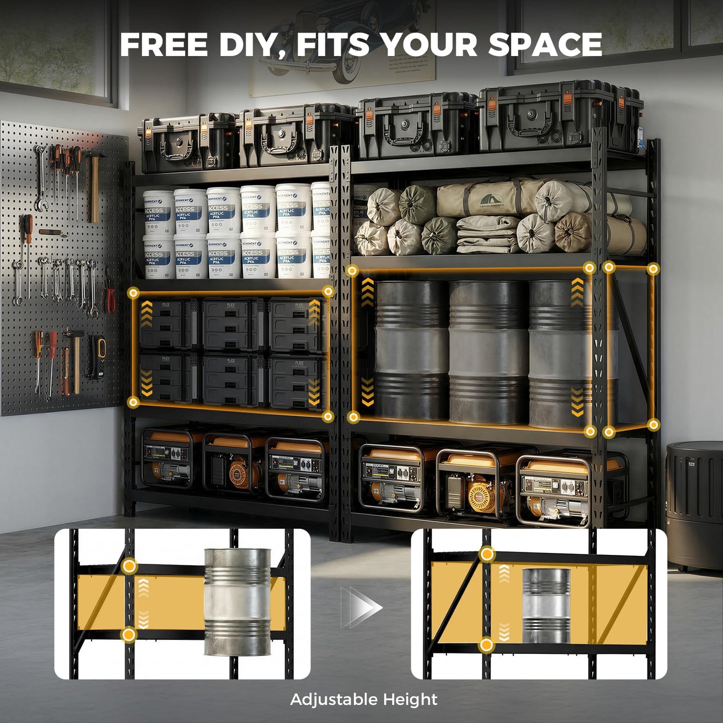 CAMMOO 72''W Heavy Duty Storage Shelves, 6000LBS Metal Garage Shelving Unit with Magnetic Label, Upgraded Structure, Solid Steel Industrial Rack, Easy Assembly for Basement, 72''W x 24''D x 72''H