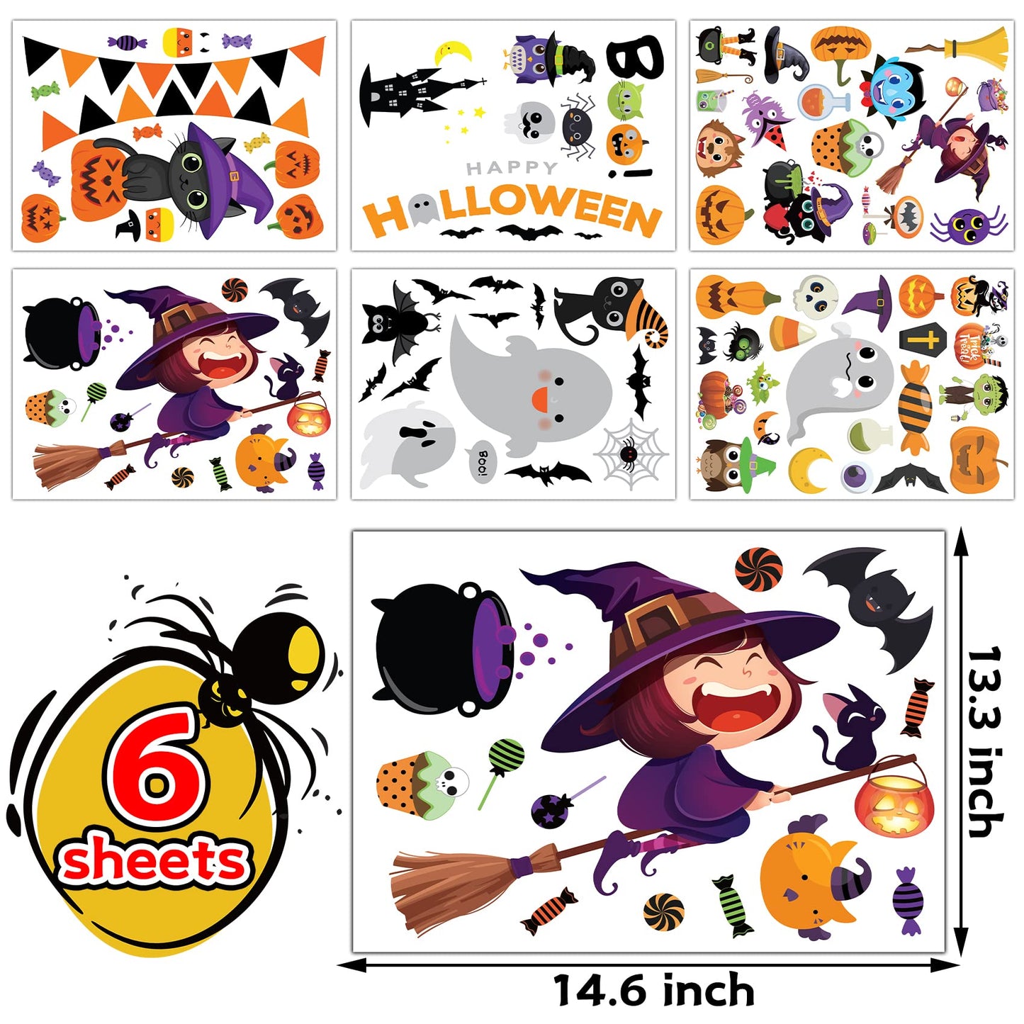 MISS FANTASY Halloween Window Clings - Halloween Window Decorations Stickers Decals Decor Cute Pumpkin Ghost Decor for Room Bathroom Kitchen