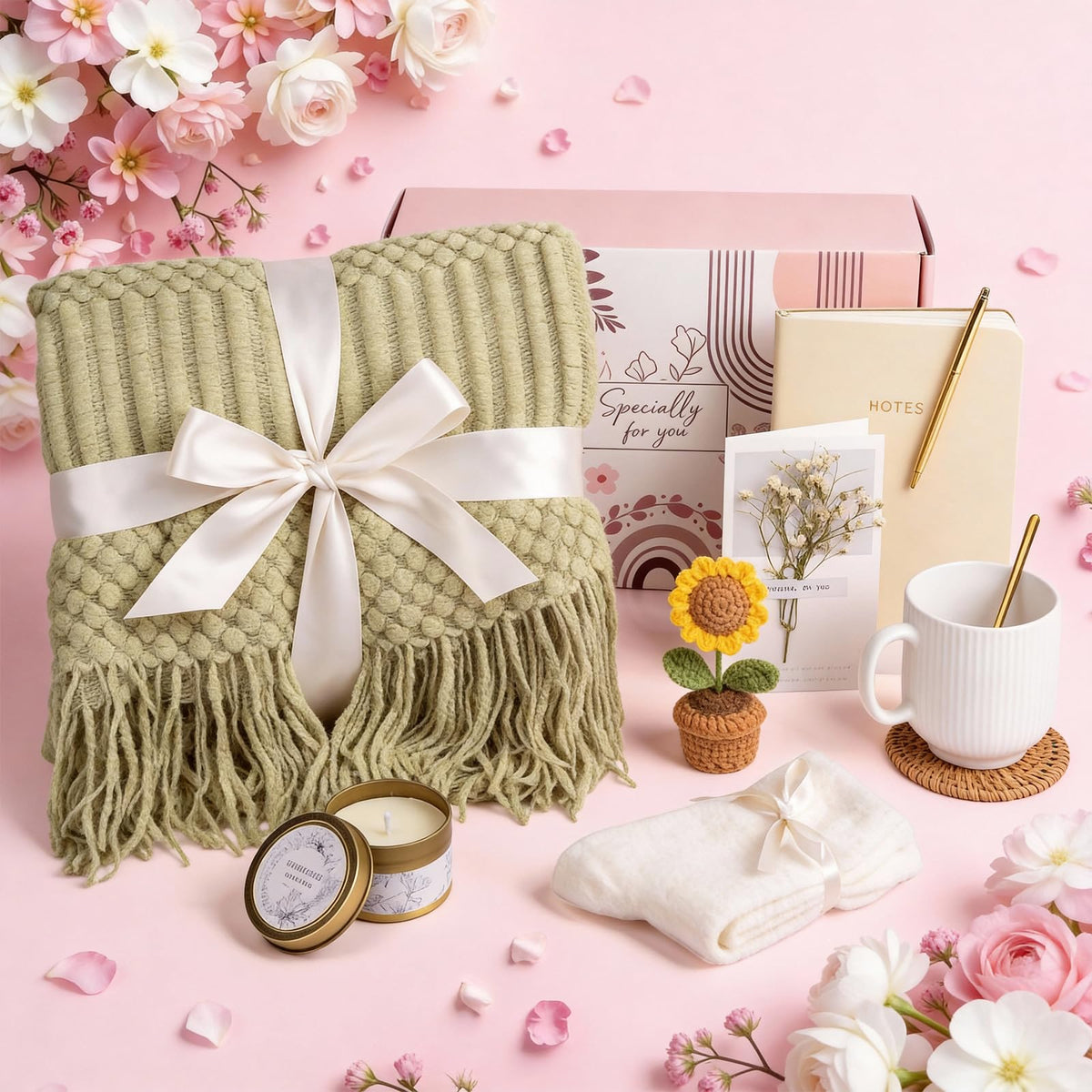 AUOVKOCA Birthday Gifts for Women, Self Care Gifts Baskets Care Package for Women, Teen Girls, Her, Mom, Sister, Best Friend, Wife, Girlfriend, Coworker, Sending Sunshine Sunflower Gift Baskets