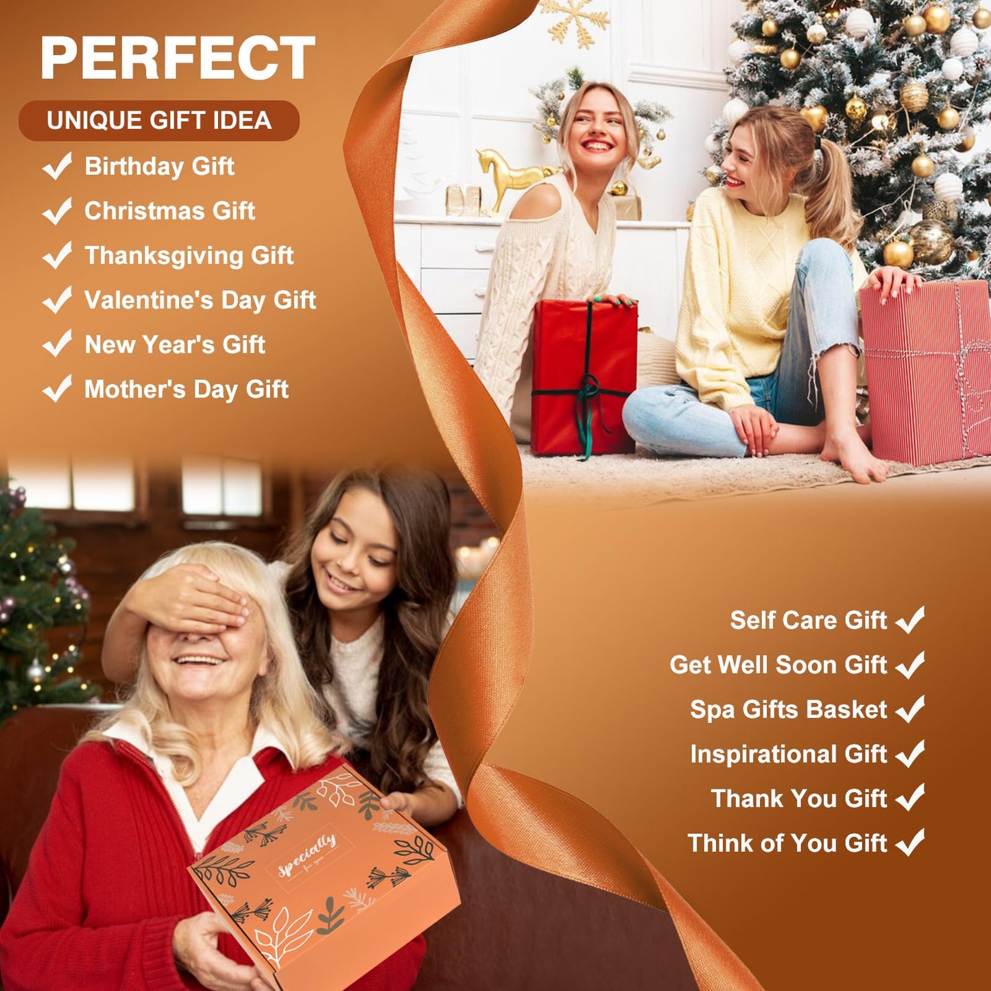 Mother's Day Gifts for Mom Wife Her Women,Birthday Gifts for Sister Friend Girlfriend Teacher,Get Well Soon Self Care Package,Orange Rose Relaxing Spa Baskets for Her Anniversary Christmas Mothers Day