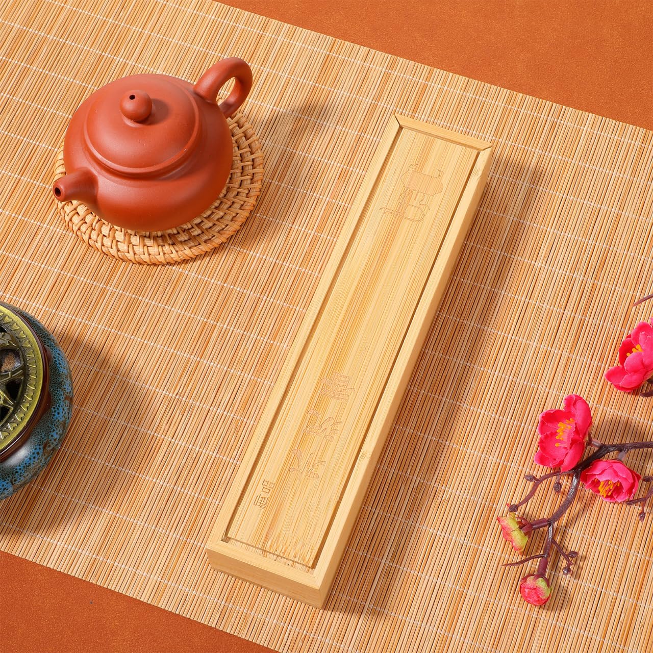 COHEALI Natural Bamboo Incense Holder and Storage Box, Incense Stick Burner with Ash Catcher, 8.85" Portable Case for Meditation, Yoga, Aromatherapy & Zen Home Decor