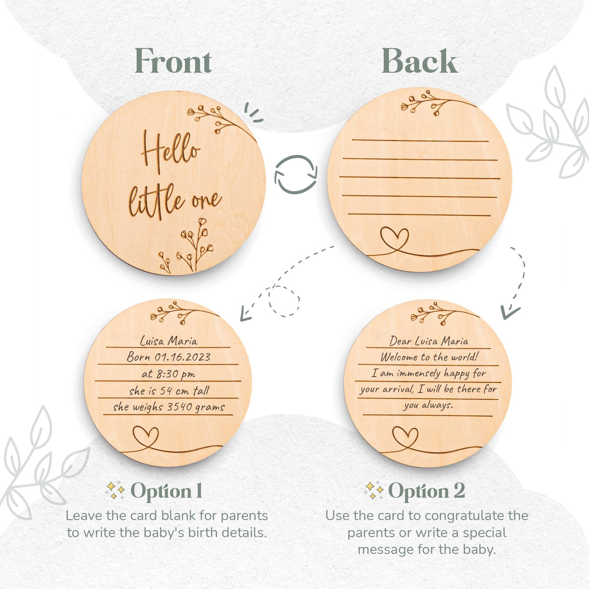 Mikito Organic Cotton Newborn Gift Box, Unisex Baby Gifts Including Muslin Lovey Comforter, Bandana Bib, Wooden Teether & Birth Announcement Sign