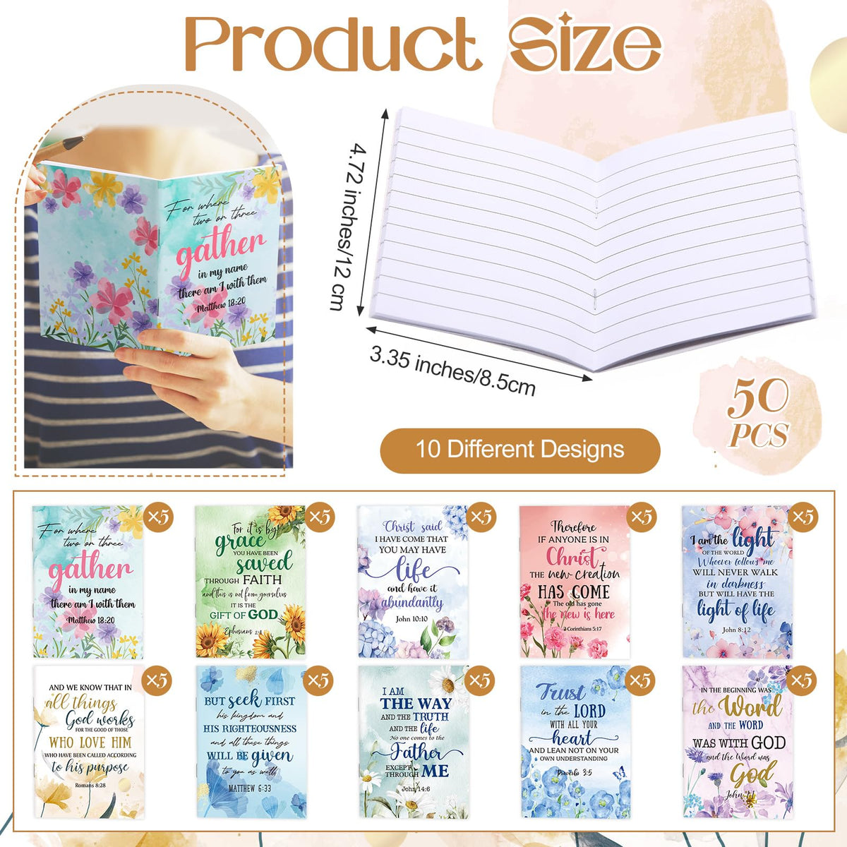 Kinlop 50 Pcs Easter Christian Gifts for Women, Small Prayer Journals with Bible Verses, Inspirational Religious Scripture Pocket Notebooks Bulk Set for Church Teachers Mother's Day (Floral)