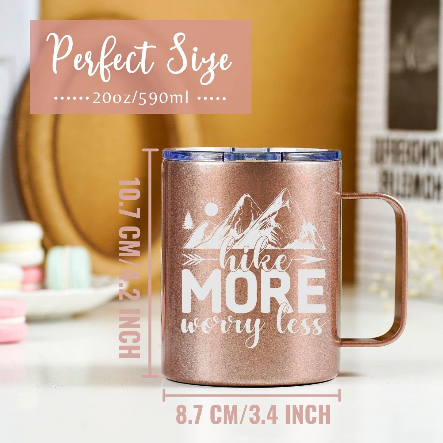 Onebttl Hiking Gifts for Hikers, Women for Christmas, Birthday, 12oz Stainless Steel Mug with Lid - Hike More Worry Less