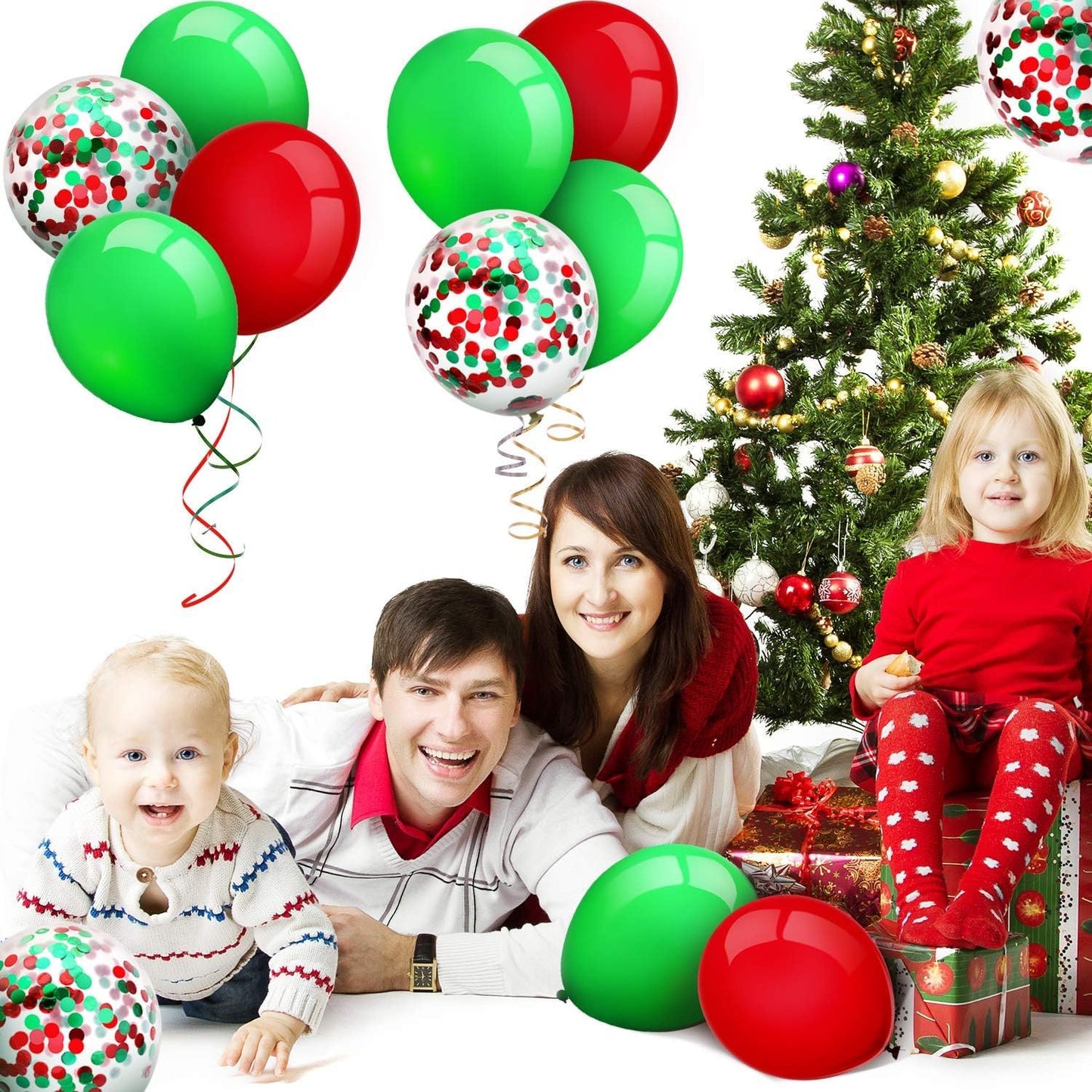 80 Piece 12 Inch Confetti Latex Balloons Event Party Supplies St Patrick's Day 4th July Labor Day Mardi Gras Wedding Birthday Baby Shower Balloons (Christmas Red, Christmas Green)