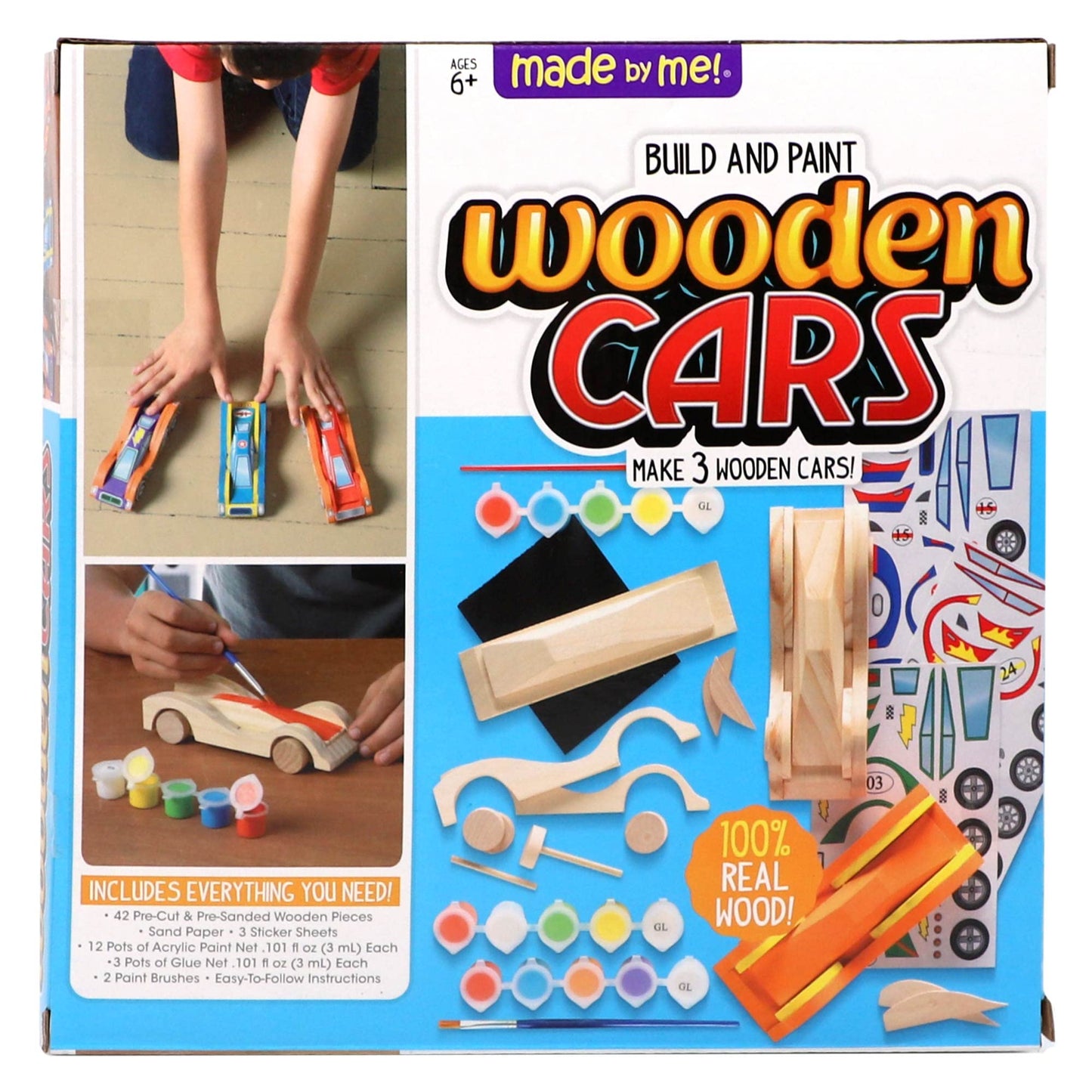 Made By Me Build & Paint Your Own Wooden Toys, DIY Wood Craft Kit, Easy to Assemble, 3 Cars