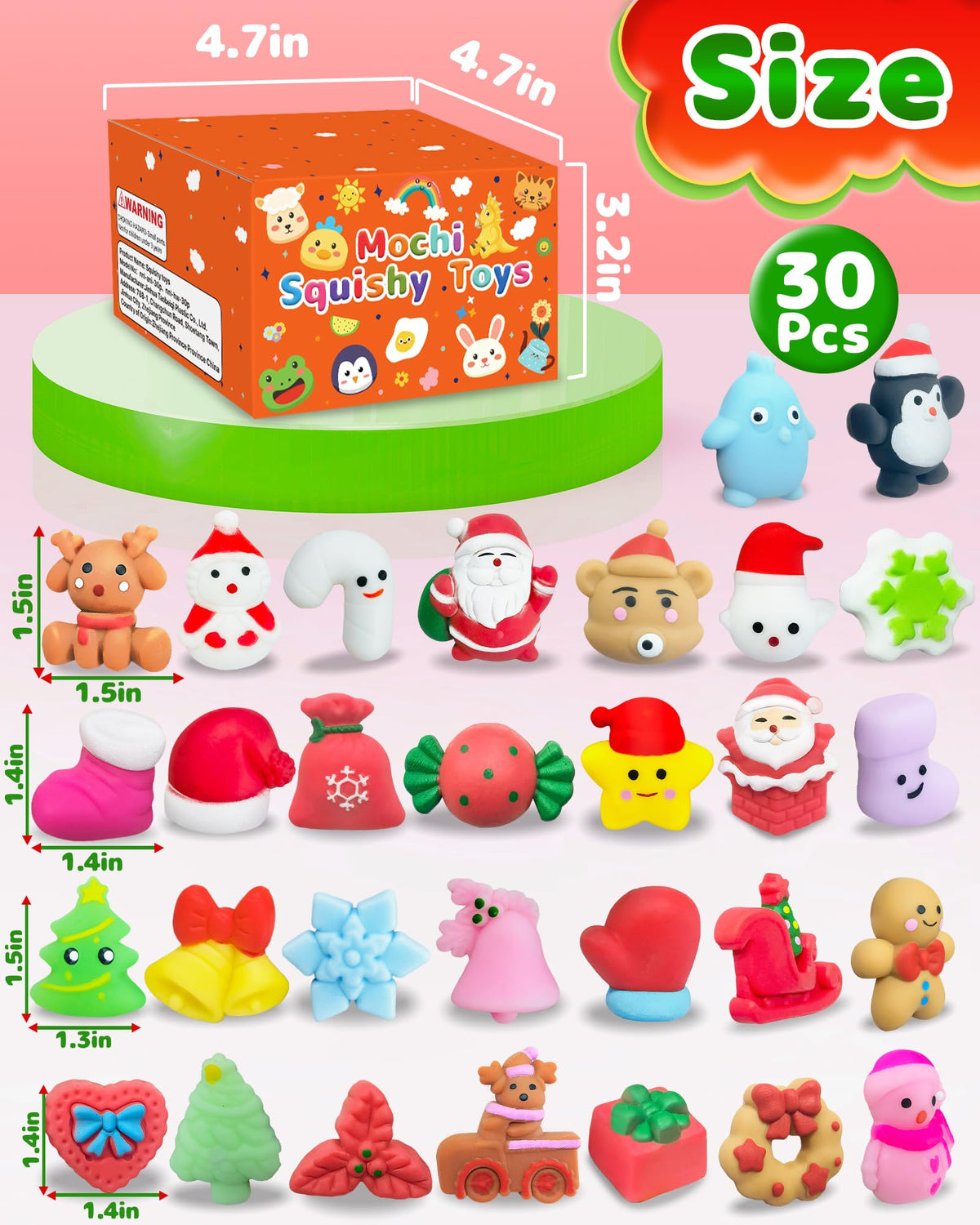 30 Pcs Christmas Squishy Toys, Party Favors Goodie Bags Stuffers for Kids, Bulk Classroom Xmas Gifts Prizes for Students, Small Stocking Stuffers Fidget Toys Treats from Teachers