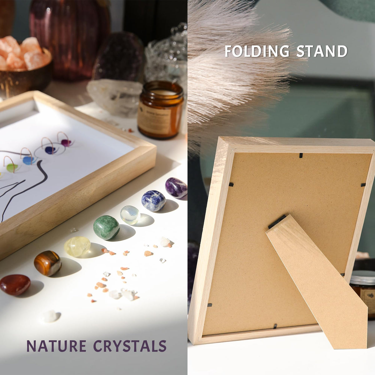 MYDAYS&DESIGN Premium 7 Chakras Healing Crystal Stones Frame, for Home Decor, Office Desk Decor, Reiki Meditation Yoga Decor, Good Luck Birthday Gifts for Women, Mom