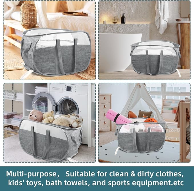 Collapsible Laundry Baskets, Tear Proof Pop Up Laundry Hamper