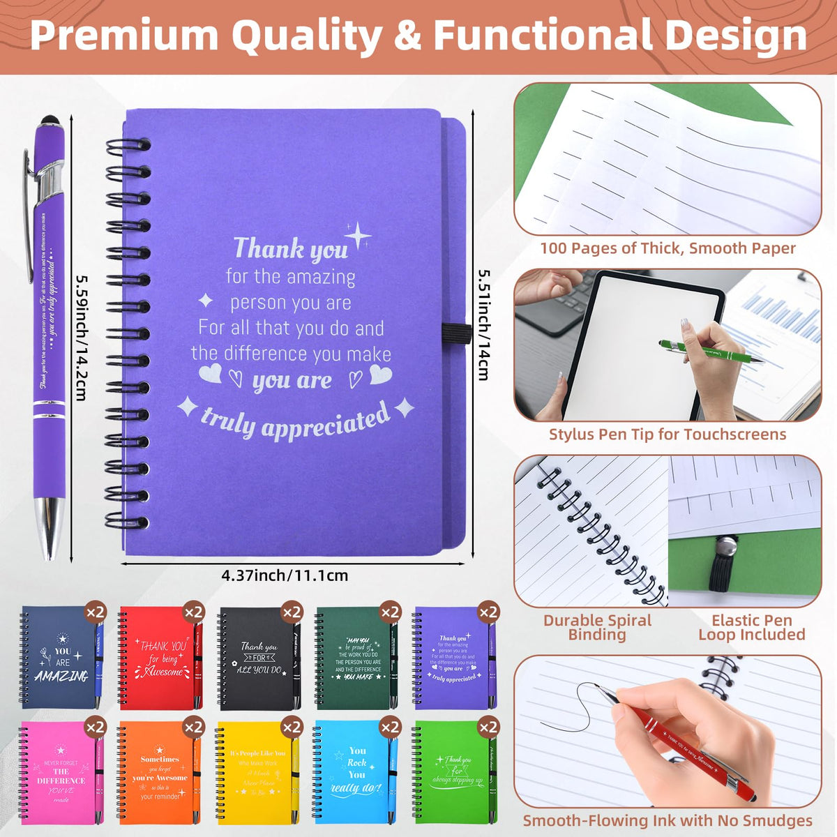 Bermoge 40 Pcs/20 Sets Employee Appreciation Gifts Bulk, Inspirational Notebooks with Motivational Pens for Staff, Thank You Gifts for Coworkers, Teachers,Team, Nurse, DSP, Office, School, Christmas