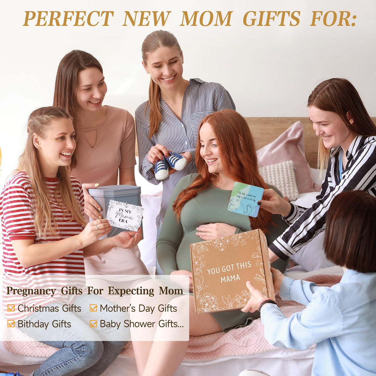 New Mom Gifts, New Mom Care Package After Baby, Baby Shower Gifts for Mom to Be, Pregnancy Gifts for Expecting Mother, Unique 16OZ Mama Glass Cup Knitted Blanket Gift Baskets for Women (White)