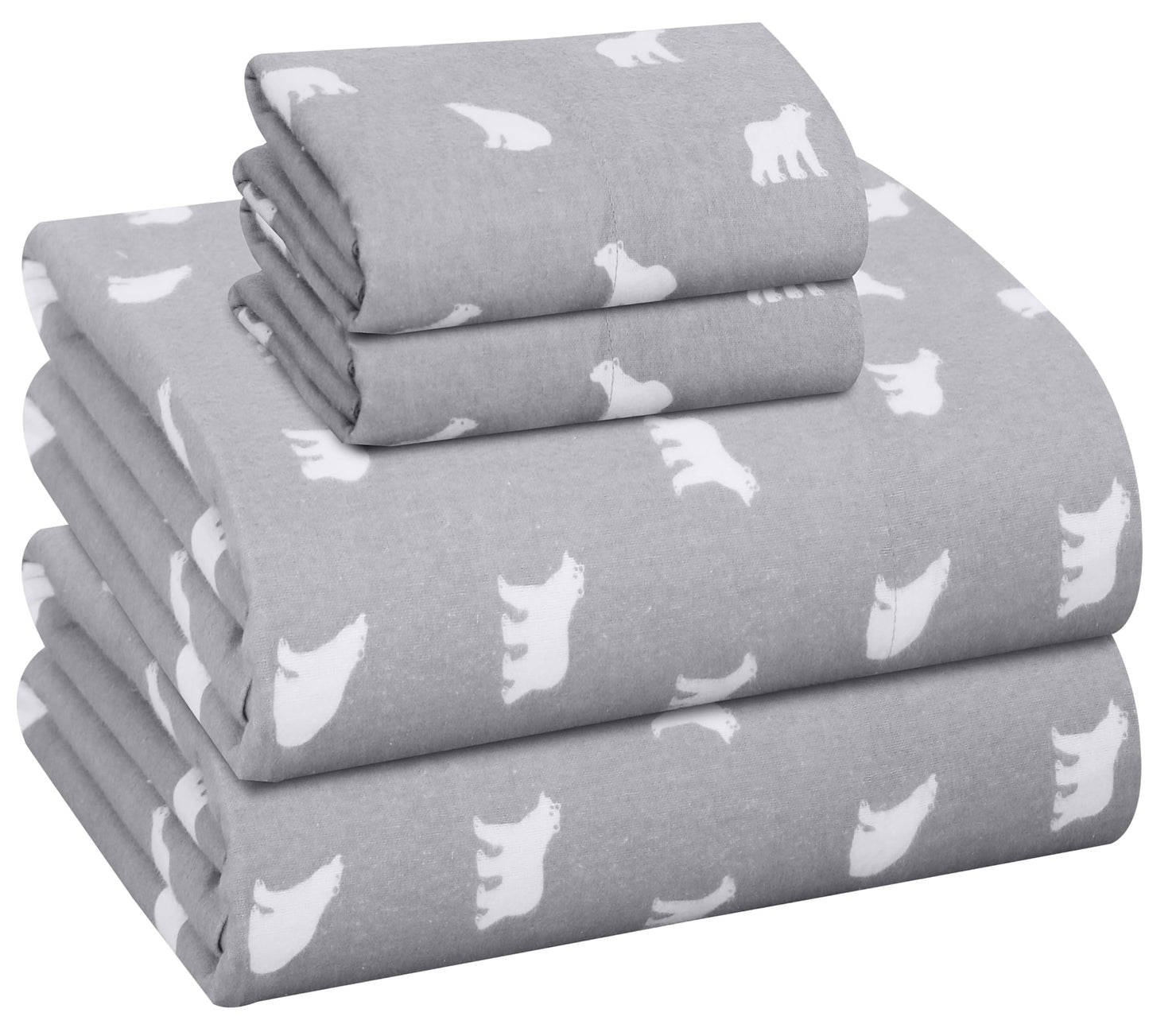 RUVANTI Flannel Sheets Queen Size - GOTS Certified 100% Organic Cotton, 4 Piece Warm, Soft & Breathable Set, Deep Pocket Snug Fit, Double Brushed Cozy All Season Bedding, Baby Bear