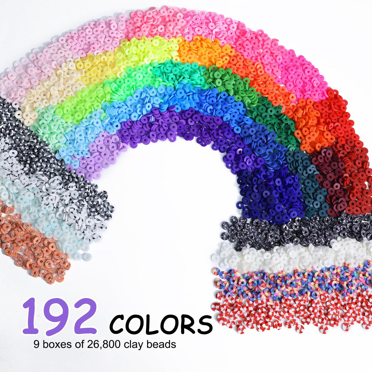 Redtwo 28000 Pcs Clay Beads Bracelet Making Kit, 192 Colors 9 Boxes Flat Polymer Heishi Beads Set for Friendship Jewelry Making with Pendant Charms Crafts Gifts for Girls Ages 6-12 Kids Adults