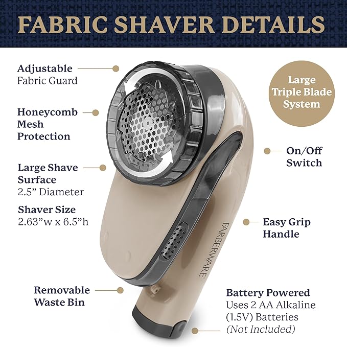 Farberware Large Lint Remover Fabric Shaver – Battery Operated Lint Shaver