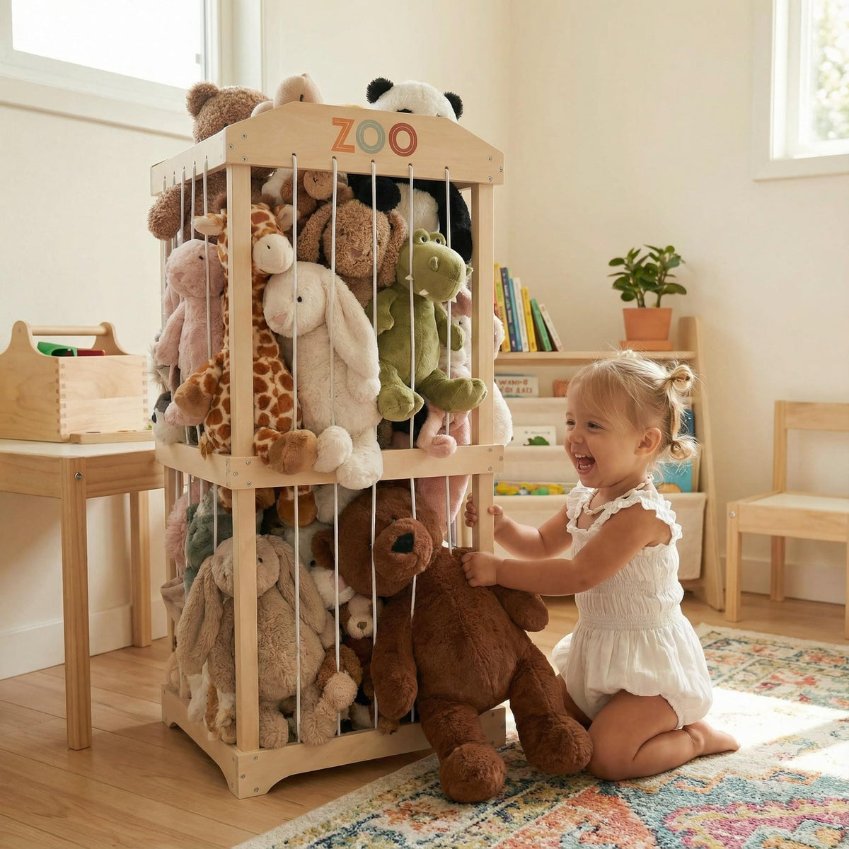 Wooden Stuffed Animal Storage for Kids – Large Toy Storage Organizer & Holder for Your Kids Playroom or Nursery – Easy to Assemble Stuffed Animal Zoo That Keeps Plush Friends Ready for Snuggles