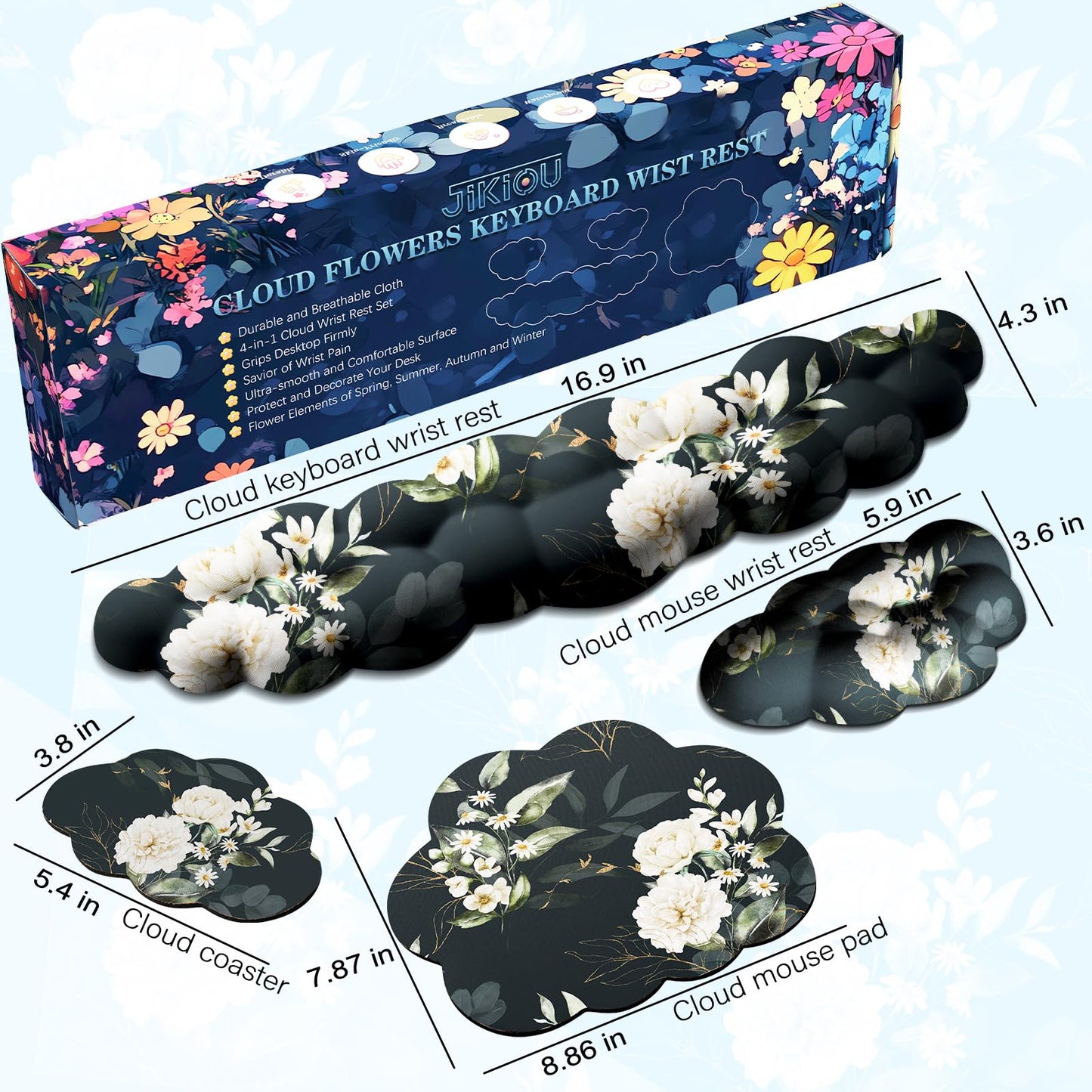 JIKIOU Cloud Wrist Rest Keyboard, Cloud Keyboard Wrist Pad Set with Comfortable Cloth, Cute Arm Rest for Palm Support, PC/Gaming Desk Accessories/Office Setup/Computer Hand Cushion Peony