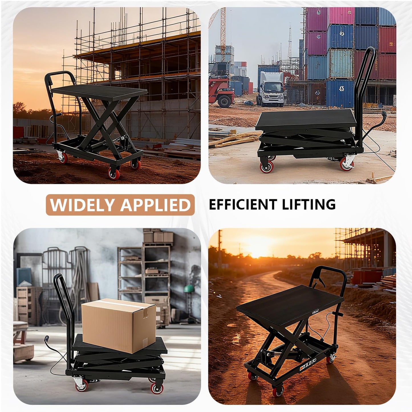 Hydraulic Lift Table, 330 Lbs Capacity, 28.4" Lifting Height, Single Scissor Lift Table Cart with 4 Wheels and Non-Slip Pad, Manual Hydraulic Lifting Cart (Black-330-Single)