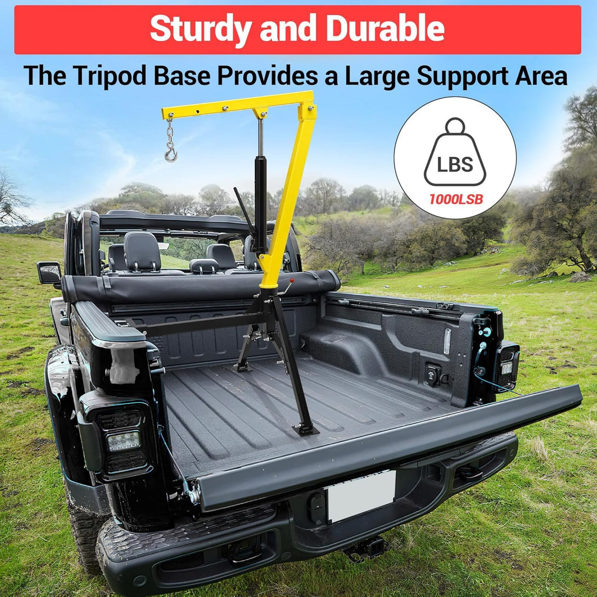 Towallmark Hydraulic Pickup Truck Crane, 1000 lbs Capacity with 3 Boom Capacities of 500 lbs, 750 lbs & 1000 lbs for Lifting Goods in Construction, Industry, Forestry