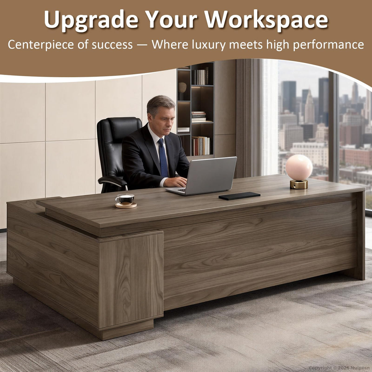 ZIMASYA 63" L Shaped Executive Desk with Locking Drawers - Modern Commercial Grade Business Office Furniture - Heavy Duty Wood Computer Workstation with Full Privacy Panel (Black Walnut)