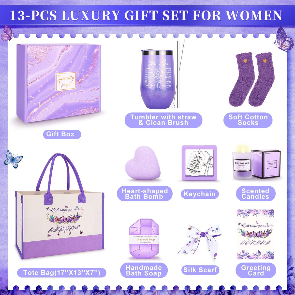 13PCS Christian Gifts for Women Faith, Purple Inspirational Gifts for Women,Christian Birthday Baskets,Get Well Soon Baskets for Her Mom,Friends,Sister,Wife,Girlfriends Birthday Gifts