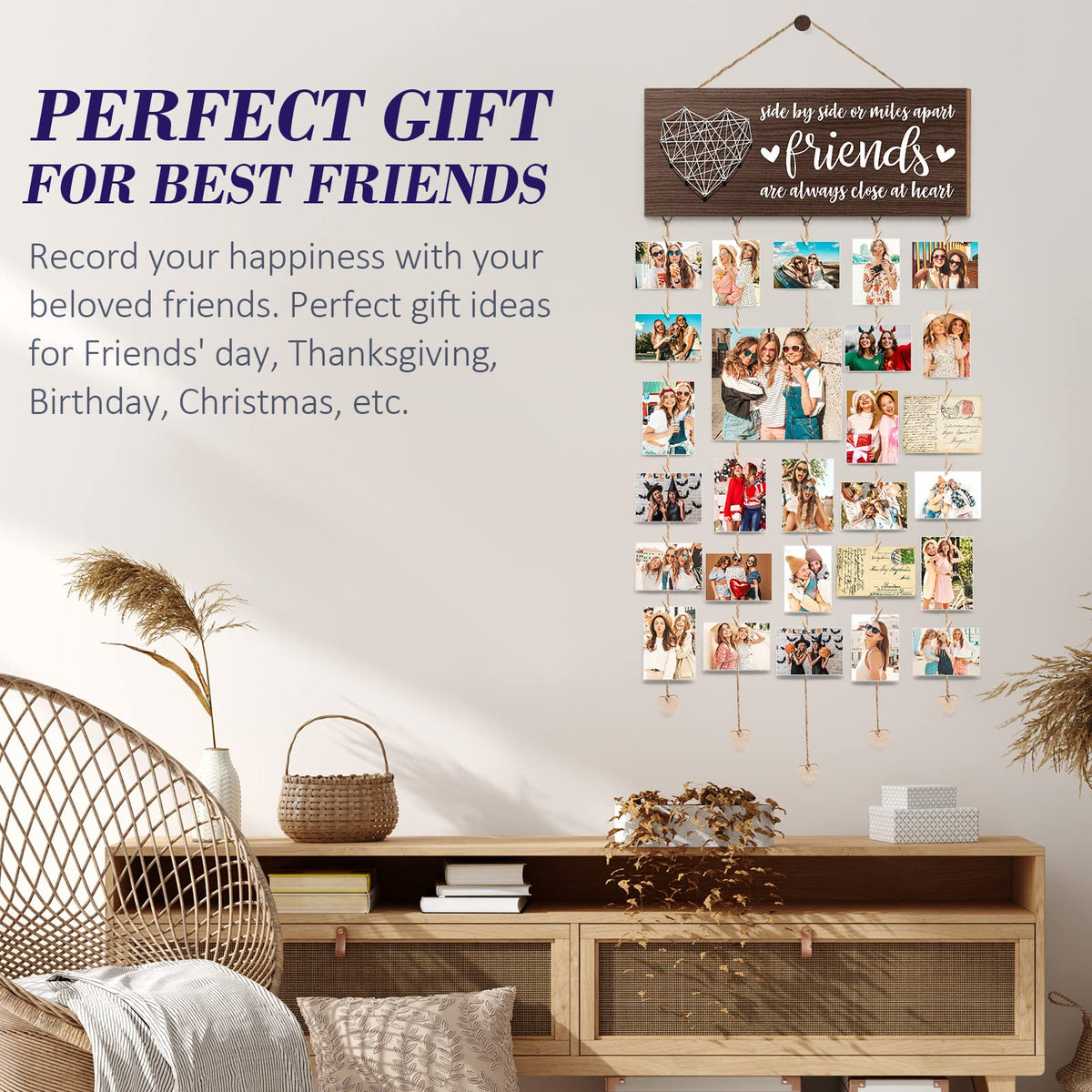 Best Friend Birthday Gifts for Women Teen Girls, Mothers Day Gifts for Best Friend Picture Frame, Long Distance Friendship Gift for BFF Besties Sister Photo Holder Hanging Photo Display Collage Frame