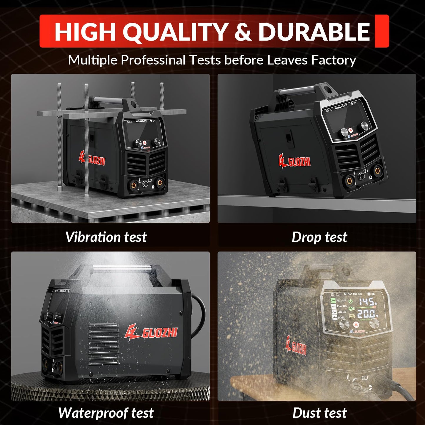 GZ GUOZHI 145A MIG Welder, 3 in 1 Welders FLUX MIG/Lift TIG/ARC Multi-Process IGBT Inverter Welder, 110V Welding Machine, Flux Core Welder with upgrade Large LCD Screen