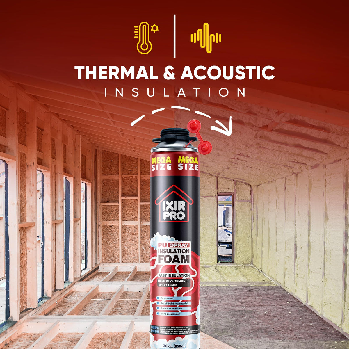 Spray Foam Insulation Can (18 x 30 oz) Expanding Sealant, Mega Size Closed Cell Spray Foam Insulation, High Density, Walls Ceiling Windows Doors