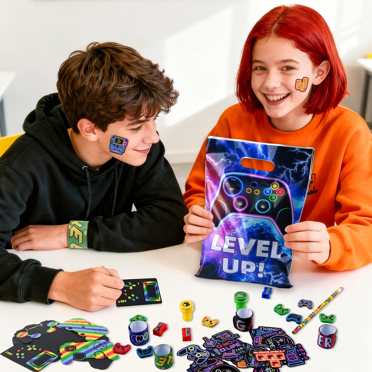 Ulema 218 Pcs Video Game Party Favors With Video Game Pencils Pencil Sharpener Slap Bracelets Stickers and Erasers for Video Game Gamer Birthday Party Supplies