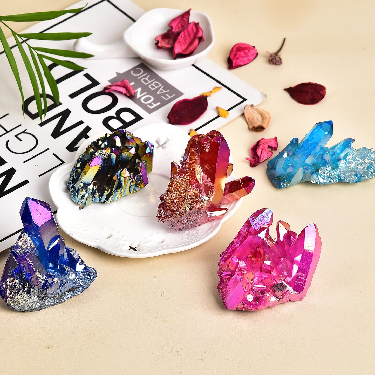 JIC Gem Real Natural Big Titanium Coated Crystal Cluster Purple Quartz Geode Druzy Home Decoration Gemstone Specimen(9-11cm)