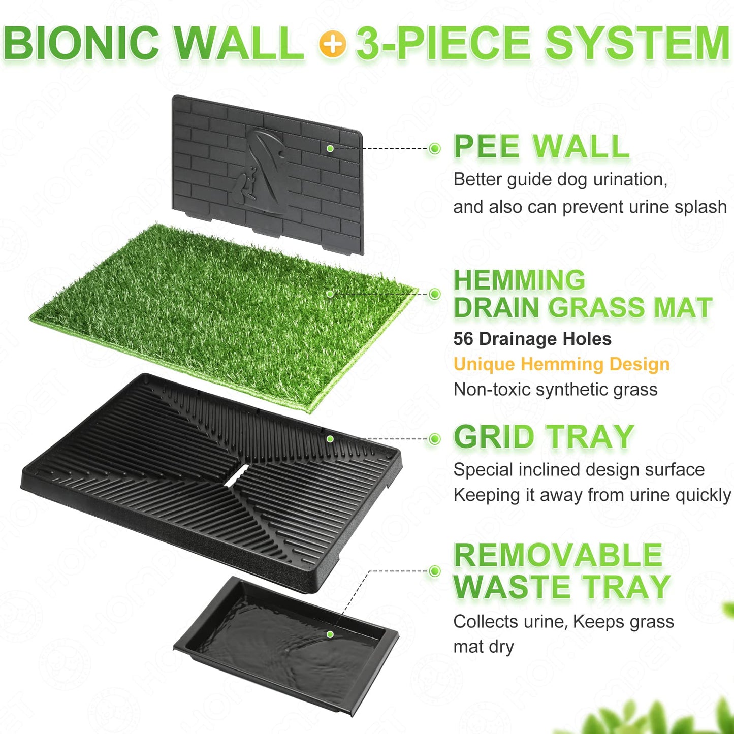 Hompet Dog Toilet Indoor Puppy Training Pad, Dog Potty Pet Training Grass Mat, Removable Waste Tray For Easier Clean Up, Non-toxic Artificial Turf, (76×51 cm)