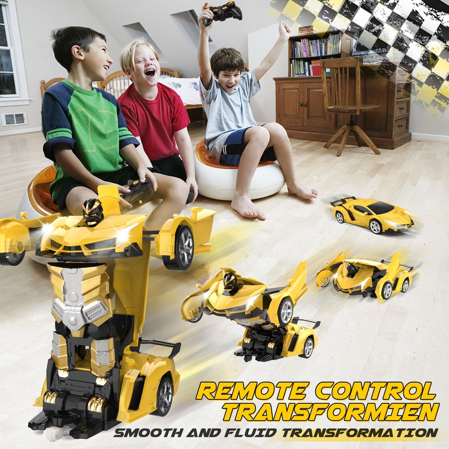 Britik Toys for Kids 3-8 Year Old: Transforming Remote Control Car Toys Gifts for Boys Age 3 4 5 6 7 8 Birthday Presents Toy for Toddler Transformable 2 in 1 Robot RC Car Toy 360° Rotating-Yellow