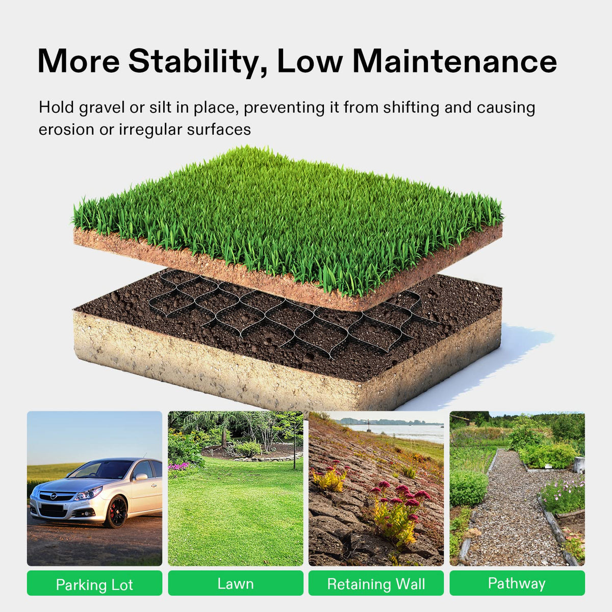 VIVOSUN 2’’ Depth Ground Grid, 9x17 ft, High-Density HDPE Geo Cell, 1885 lbs per sq ft Load, Foldable & Tensile, Easy Installation with Gloves, Perfect for Gardens, Driveways, Pathways