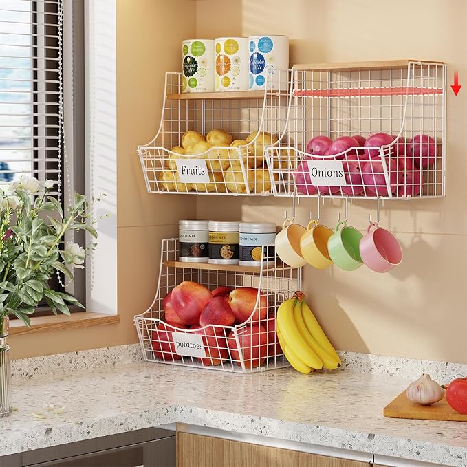 3 Pack Hanging Fruit Basket for Kitchen