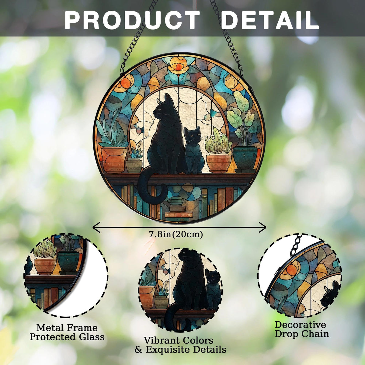 LIANGEAGOM Black Cat Book Lovers Stained Glass Window Hanging, Book Lovers Reader Gifts Suncatchers Sun Catchers Indoor Window Glass Wall Art Decorations, Black Cat Gifts for Women, 7.9x7.9in, Patio