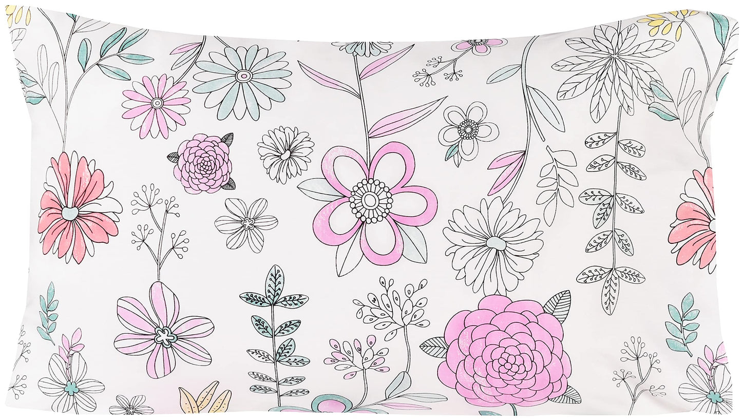 J-pinno Painting Flower Plant Cute Cozy Fun Full Sheet Set for Kids Girls Children 100% Cotton Flat Sheet + Fitted Sheet + Pillowcase Bedding Set (Flower, Full)
