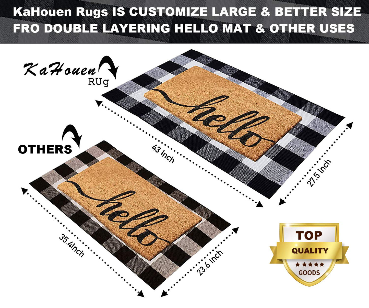 KaHouen Cotton Buffalo Check Rug 27.5 x 43 Inches, Buffalo Plaid Rug, Washable Hand-Woven Outdoor Checkered Rugs for Layered Door Mats/Kitchen/Farmhous (Christmas Porch Decor Mat)