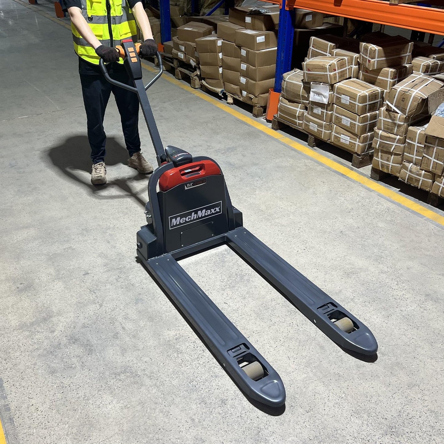 MechMaxx 3300lbs Lithium-ion Electric Pallet Jack with 5 Wheels, 45"x27" Fork, 24V 40Ah Removable Battery, Walkie Type Truck, Model LPT33