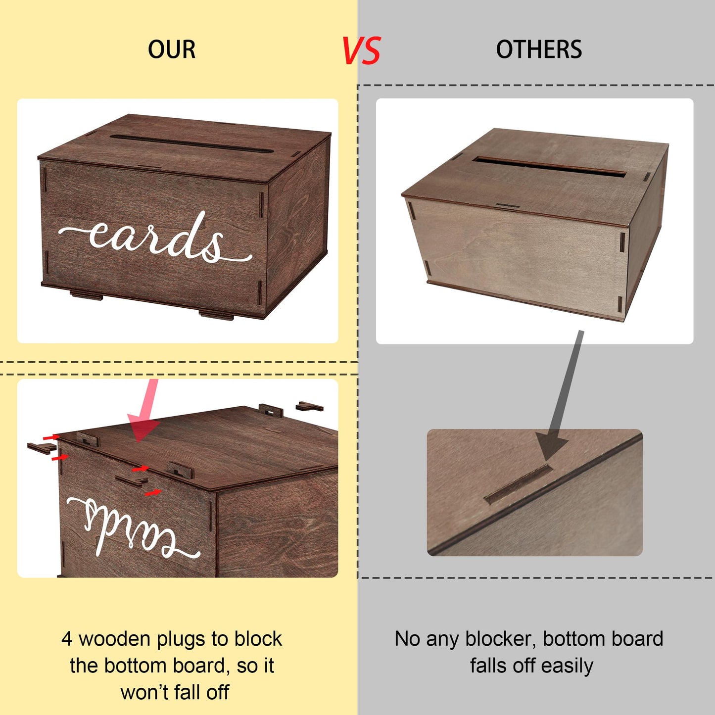JackMa Easy DIY Assembling Rustic Wooden Card Box for Wedding Gifts & Greeting Cards, Bridal Shower, Baby shower Graduation Party, Gift Card Holder with Lid and Slot